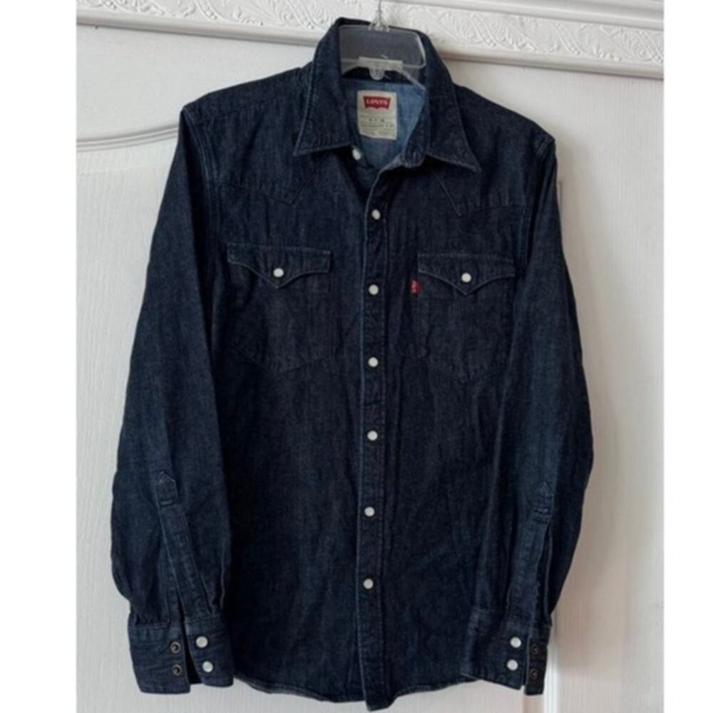 Levi’s Men’s Small Western Denim Shirt Dark Blue - Pearl Snap 65816-0005 - Picture 2 of 14